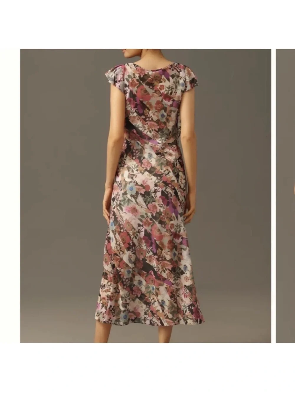 By Anthropologie Floral Ruffle Maxi Dress Asymmetrical Size Small Front Split